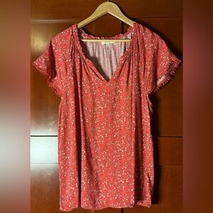 Angels Red Ditsy Floral Cottagecore Blouse Size 1X